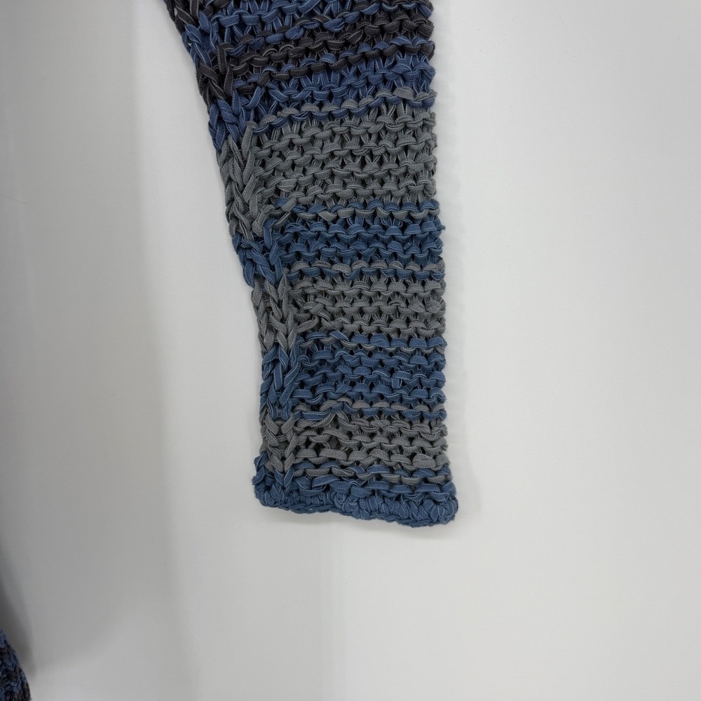 Free People Striped Knit Pullover Sweater Long Sleeve Blue Grey M Slouchy Boho‎ - Picture 3 of 5